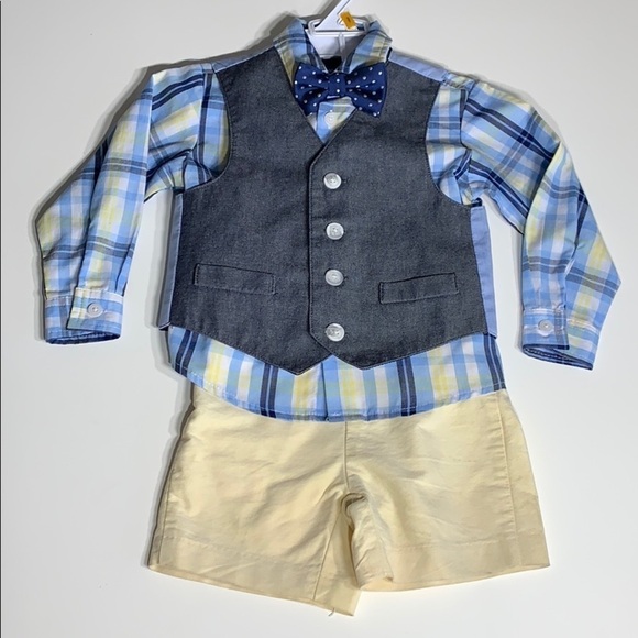 Nautica 4 Piece dapper don Vest Bow Tie Short set little gentleman 24 months - Picture 2 of 6